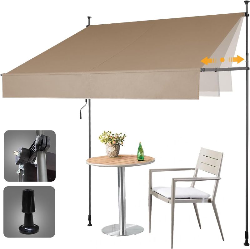 Photo 1 of HOMEDEMO Manual Retractable Awning 79"x118" Patio Awning Retractable Outdoor Sunshade Shelter Polyester Height Adjustable Sunsetter Retractable Awning UV Protection for Backyard Garden Balcony Khaki