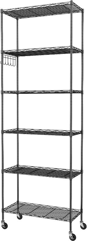 Photo 1 of Limited-time deal: Homdox 6-Tier Storage Shelf Wire Shelving Unit Free Standing Rack Organization with Caster Wheels, Stainless Side Hooks, Black 