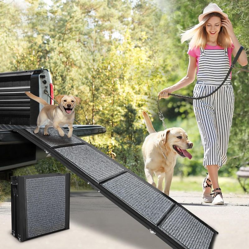 Photo 1 of Dog Ramp for Car, Folding Dog Ramps for Large Dogs, Non-Slip Rug Surface Large Dog Ramps? Larger Widths Dog Ramp for Truck, Greater Load Capacity Car Ramp for Dogs (63 * 17.33) 