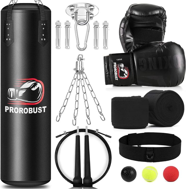Photo 1 of Prorobust Punching Bag for Adults, 4ft PU Heavy Boxing Bag Set with 12OZ Gloves for MMA Kickboxing Boxing Karate Home Gym Training (Unfilled) 