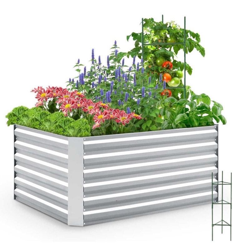 Photo 1 of Quictent Galvanized Raised Garden Bed 4x3x2ft Tall Garden Bed Extra Height 22.4" Hold 24cft Soil Outdoor Heightened Planter Box for Deep Root Vegetables Herbs Tomato Cage Included, Silver