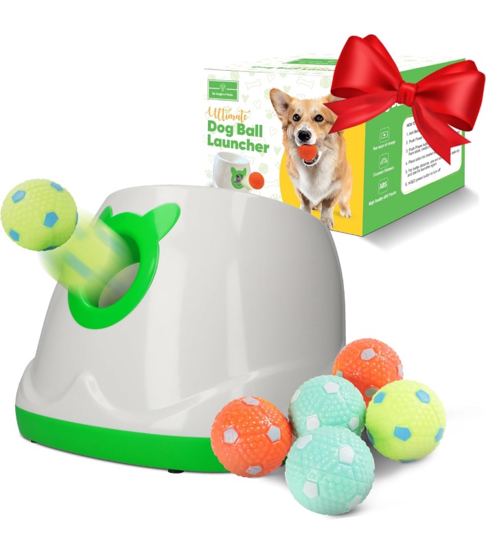 Photo 1 of Automatic Dog Ball Launcher Dog Fetch Machine for Small to Medium Sized Dogs,3 Launch Distances, Ball Launcher for Dogs with 6 Latex Balls, Dual Power Supply, Ball Thrower for Dogs