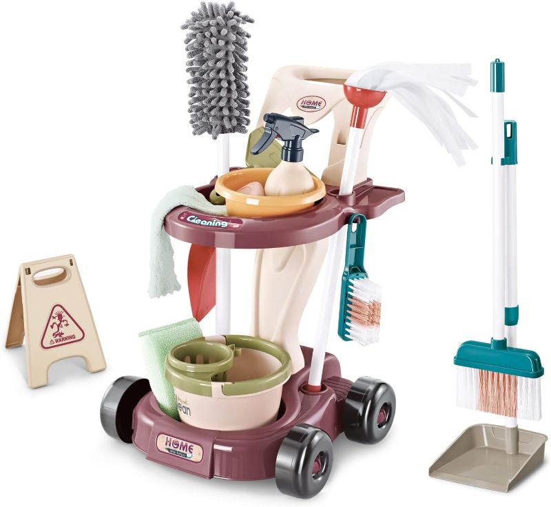 Photo 1 of Kids Cleaning Set for Toddlers, Detachable 20 Pcs Pretend Play Set, Educational Toddler Cleaning Carts 667-57