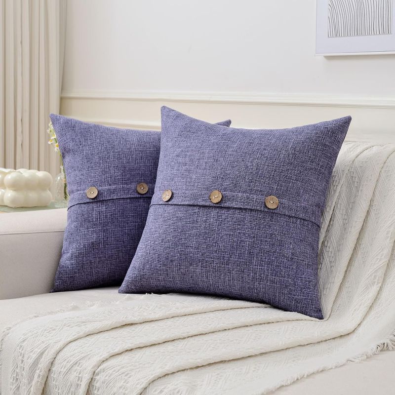Photo 1 of Ikuoic Lavender Linen Decorative Throw Pillow Covers 20x20 Inch Set of 2, Square Cushion Case with 3 Vintage Buttons/Hidden Zipper,Modern Farmhouse Home Decor for Couch,Bed
