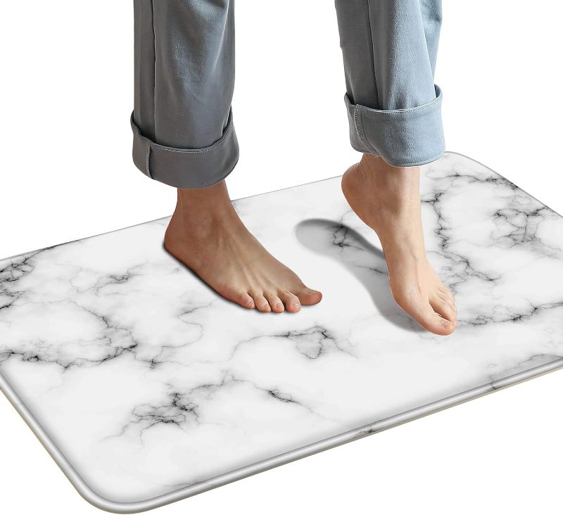 Photo 1 of LYNN PICK 'N PLAY Memory Foam Bath Mat Rug, Thick and Soft Flannel Water Absorbent Bathoom Rug, Non-Slip and Anti-Fatigue Mat for Bathroom Home Floors Decor (White Marble, 31.5''x20'')
