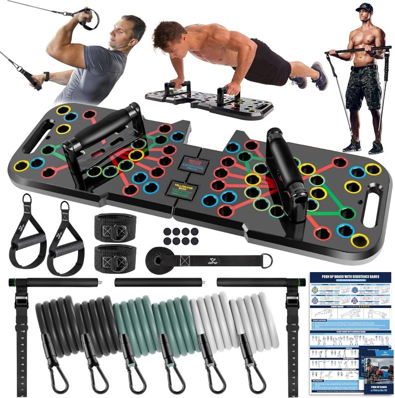 Photo 1 of Push Up Board, Portable Home Gym Exercise Equipment, Pilates Bar & 20 Fitness Accessories with Resistance Bands for Full Body Workout - Black
