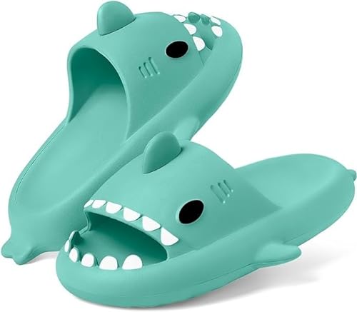 Photo 1 of 14 -14.5  Kids Shark Cloud Slides Toddler Boys Girls Novelty Pillow Slippers Cute Cartoon Open Toe Sandals Indoor Outdoor Extremely Comfy Cushioned Thick Sole Green 1-2 Big Kid