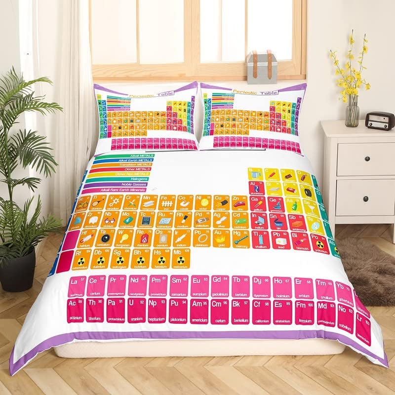 Photo 1 of Feelyou The Periodic Table Comforter Cover Set Chemistry Bedding Set for Boys Girls Children Teching Tools Colorful Bedding Duvet Cover Set Room Decor Queen Size with 2 Pillow Case 