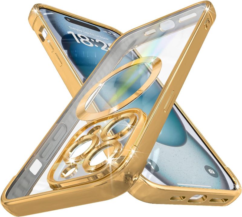 Photo 1 of for iPhone 15 Pro Case MagSafe with Camera Protector Full Protection Case iPhone 15 Pro Case Clear Cute for Women Men - Gold