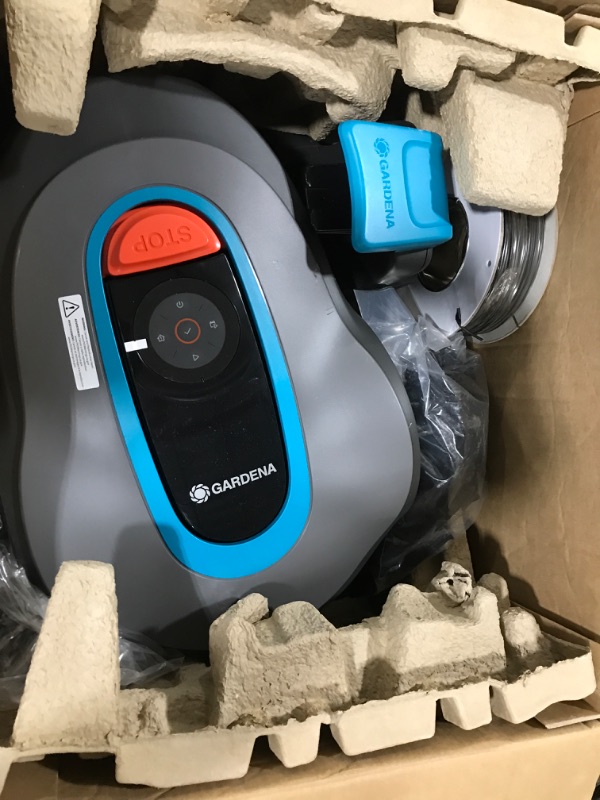 Photo 1 of GARDENA SILENO Minimo Automatic Robotic Lawn Mower with Bluetooth app, Boundary Wire - For lawns up to 2700 Sq Ft, Made in Europe, Grey