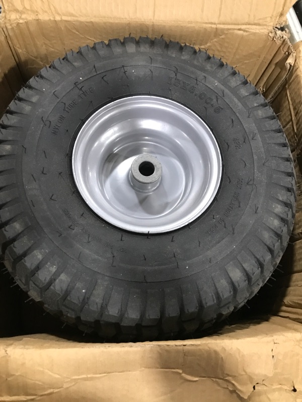 Photo 2 of  15x6.00-6 Front Tire with Wheel Assembly Replacement for Craftsman Riding Mowers, 3" centered Hub, 3/4" Bushing, 15x6-6 Lawn Mower Tractor Turf Tire, 4 Ply, 400lbs Capacity, Set of 2