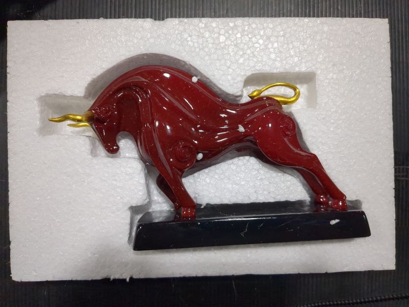 Photo 2 of HAUCOZE Wall Street Bull Statue Sculpture Animal Decor Figurine Polyresin Home Arts Red 9 inch Red Medium