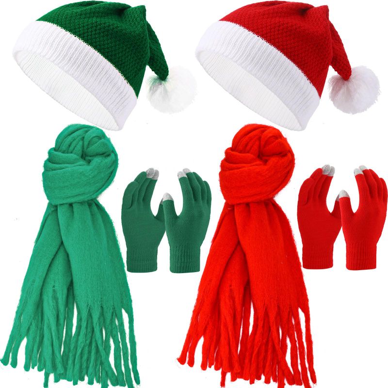 Photo 1 of 2 Sets Christmas Beanie Hat Scarf Gloves Winter Warm Sets 