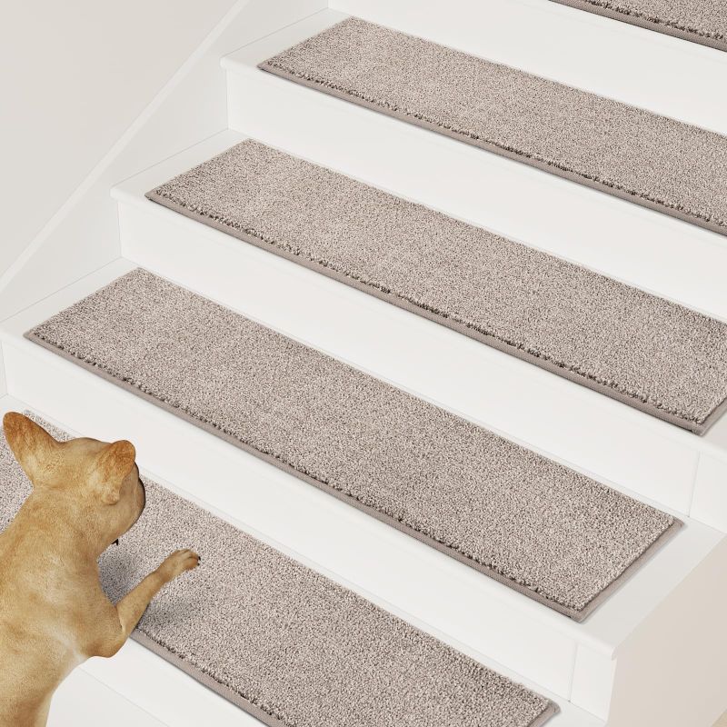 Photo 1 of PURRUGS Peel & Stick Self-Adhesive Carpet Stair Treads 8"x30", 4-Pack, Non-Slip Machine Washable Soft Stair Rugs