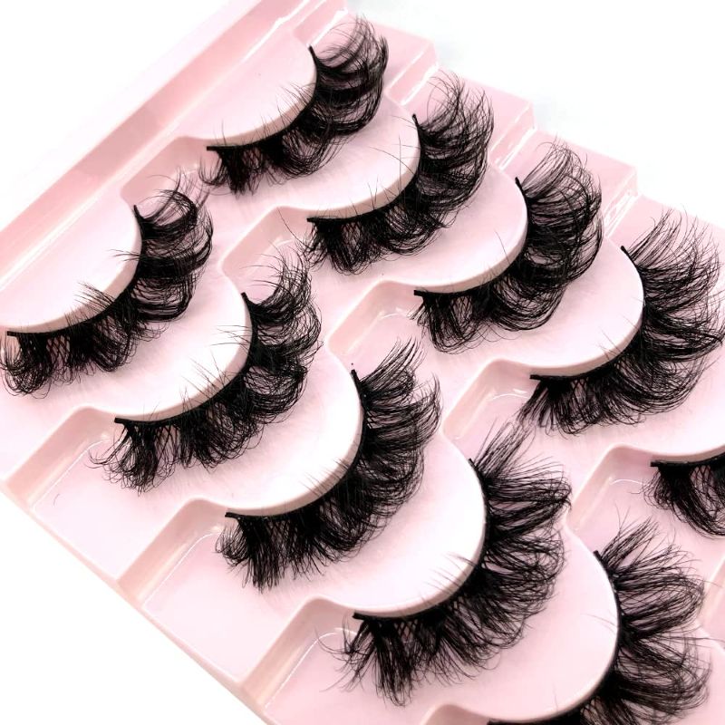 Photo 1 of Eyelashes Natural Faux Mink Lashes Cat Eye 6D Fluffy Eyelash Dramatic Volume Faux Mink Lashes 7 Pairs Pack