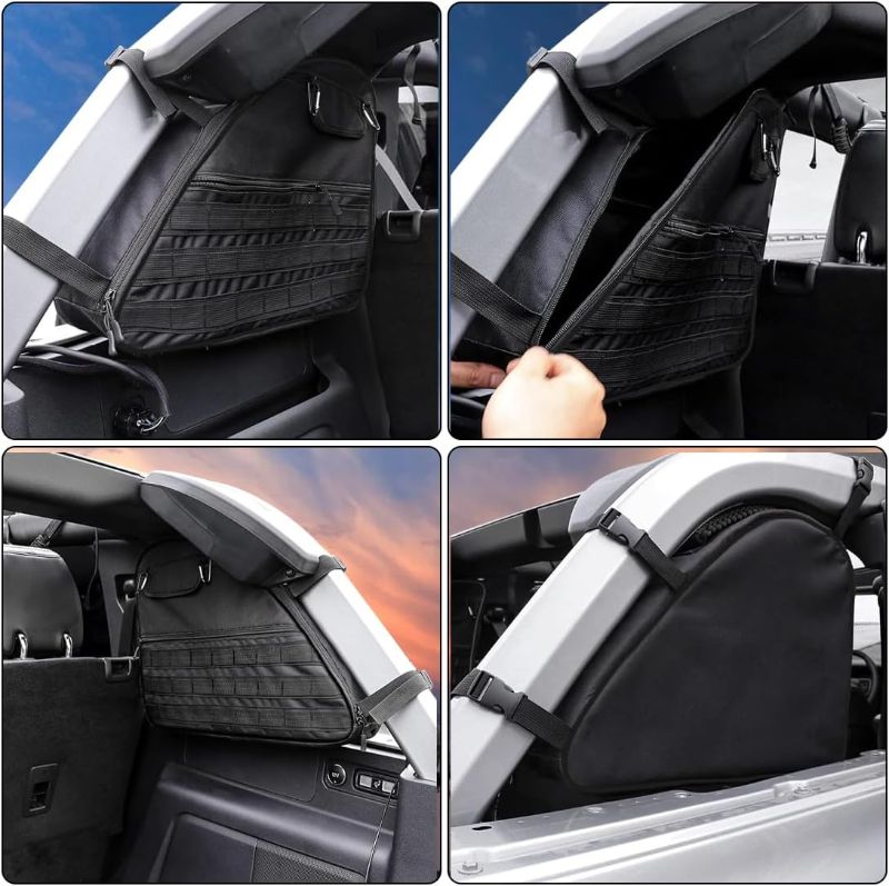 Photo 1 of Roll Bar Storage Bag Cargo Carriers Accessories with Accessories Organizer Cargo Bag Saddlebag Tool Kit Bag for 2021 2022 2023 Ford Bronco 4 Door Black Color
