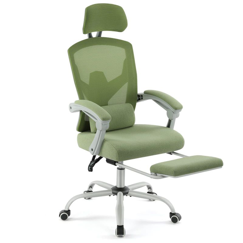Photo 1 of Ergonomic Office Chair, High Back Office Chair with Lumbar Pillow and Retractable Footrest, Mesh Office Chair Height Adjustable Green
