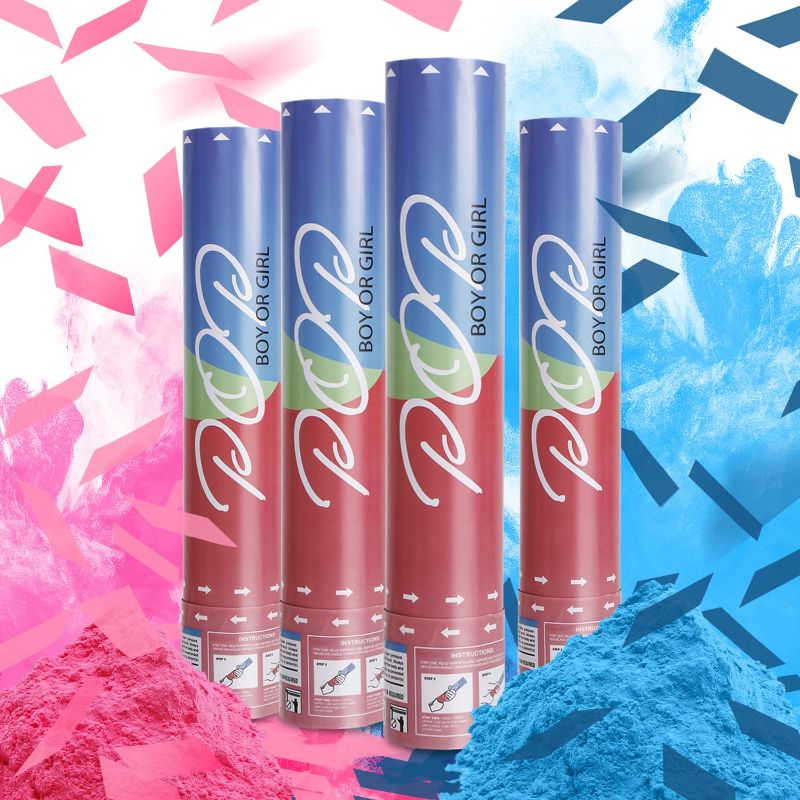 Photo 1 of Gender Reveal Confetti Powder Cannon Poppers,YESHOW Biodegradable Confetti Shooters Smoke Bombs 2 Pink , 2 Blue 