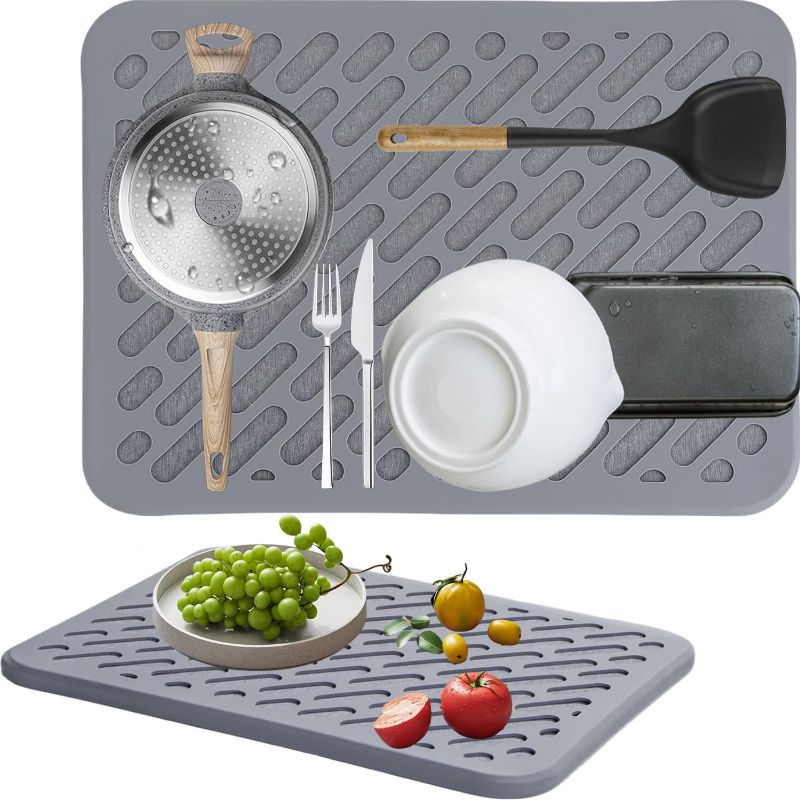 Photo 1 of Stone Dish Drying Mat for Kitchen Counter, Diatomaceous Earth kitchen Drying Rack Wrapped in Silicone (16''x12'')