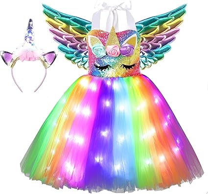 Photo 1 of Soyoekbt Girls Unicorn Costume LED Light Up Unicorn Dress Birthday Party Princess Dress for Halloween Party (XL)