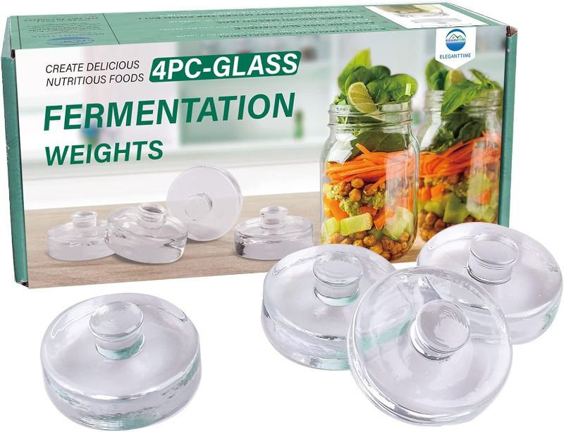 Photo 1 of Eleganttime 4 Pack Easy Grip Handle Glass Fermentation Weights Great Mason Jar Wide Mouth Canning Fermenting Pickling Sourkrout Kraut Weight Fermentation Kit Gift Box 