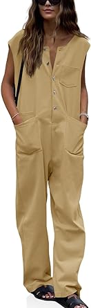 Photo 1 of Cicy Bell Women's Casual Cargo Jumpsuits Loose Utility Sleeveless Button Down Long Pants Rompers XL