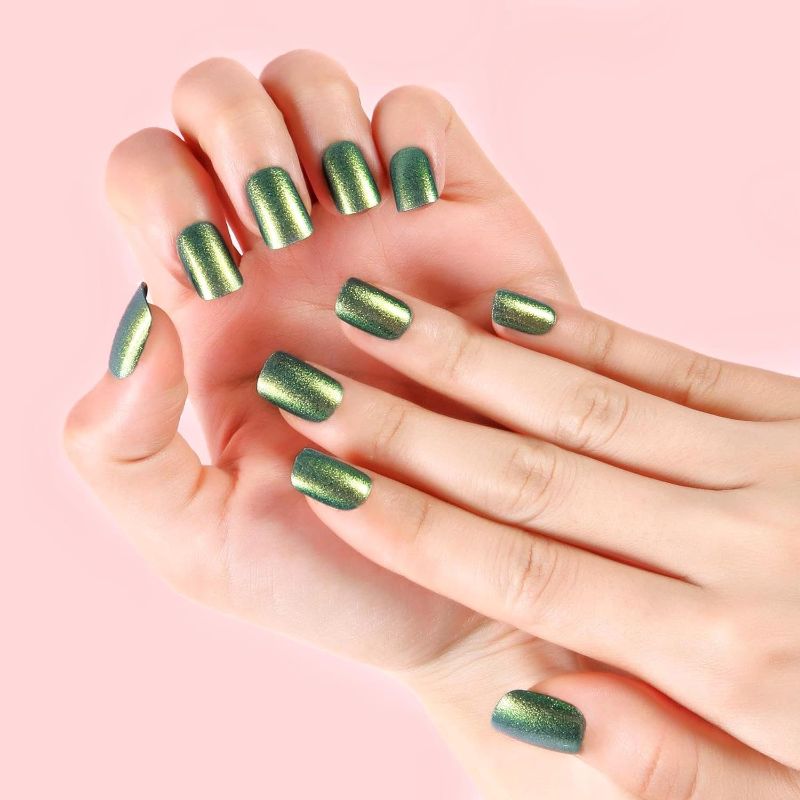 Photo 1 of SuiFaQi Press On False Nails 24 piece set gel nail set short nail pressing (Aurora: Green Aurora)