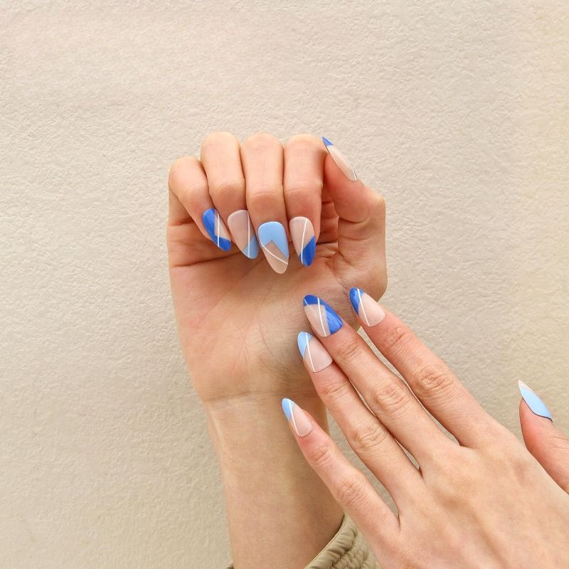 Photo 1 of Press On False Nails 24 piece gel nail set medium length press on nails (T-shaped: Blue Ocean)
