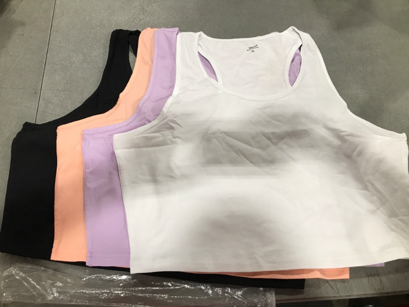 Photo 1 of 4 Pieces Basic Crop Tank Tops Sleeveless Racerback Crop Sport Workout Tank Tops for Women XL