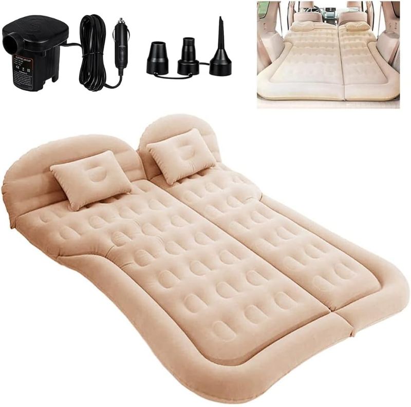 Photo 1 of SAYGOGO SUV Air Mattress Camping Bed Cushion Pillow - Inflatable Thickened Car Air Bed Mattress with Air Pump Portable Sleeping Pad for Home Car Travel Camping Upgraded Version - Beige1 