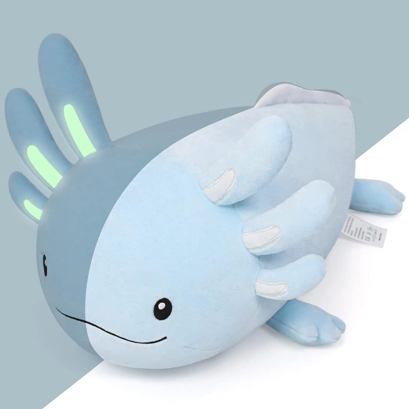Photo 1 of Niuniu Daddy 24 Inch Jumbo Blue Axolotl Plush Toy - Luminous, Realistic, Cute Stuffed Animal Plushies for Girls & Boys - Glow-in-The-Dark Birthday Gifts 
