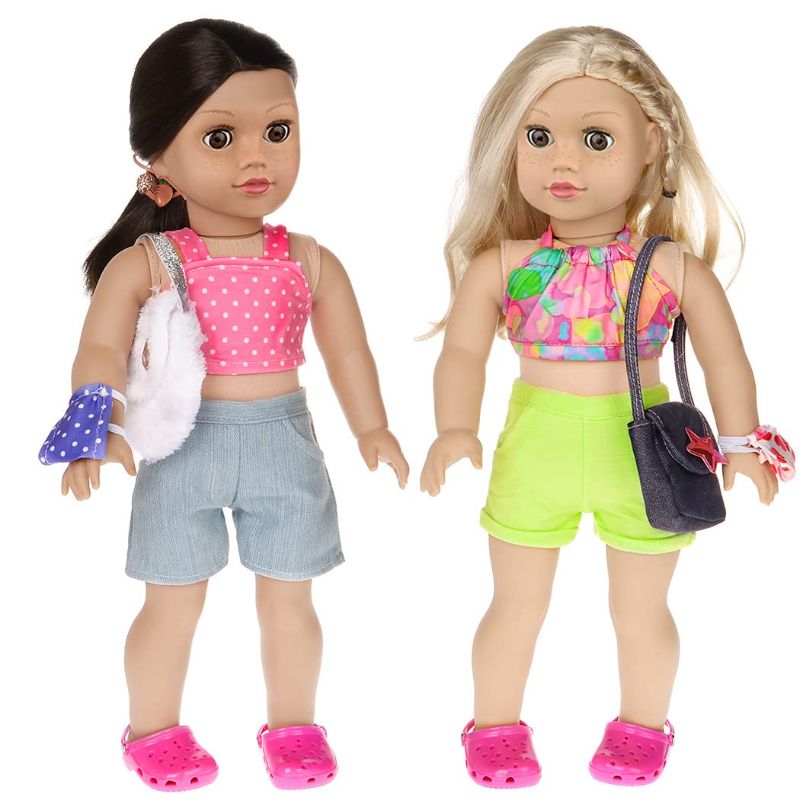 Photo 1 of (CLOTHING NO DOLLS) ebuddy Doll Clothes and Accessories 2 Sets Doll Outfit with Cave Slippers and 2 Fashion Handbags Total 9 Pcs for 18 Inch Dolls