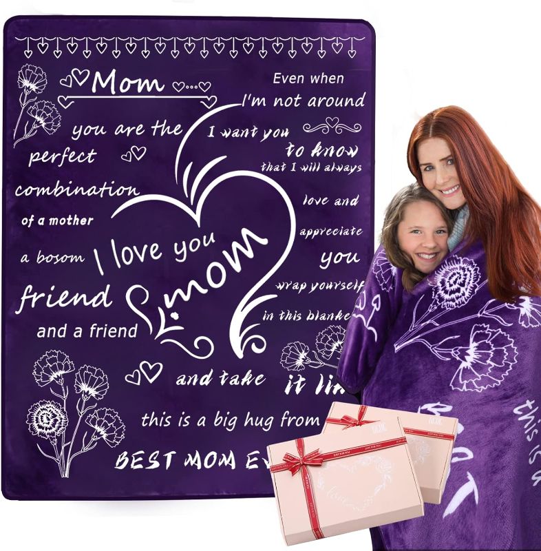 Photo 1 of GCQC Gifts for Mom from Daughter Son, I Love You Mom Blanket Birthday Gifts for Mothers Soft Cozy Warmer Fuzzy Bed Throw Blanket 50"x65" 