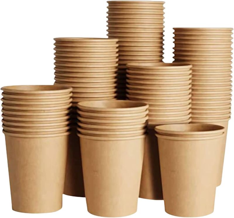 Photo 1 of 3RILLIS 12oz. Kraft Paper Cups, Hot and Cold Beverage Cups, Disposable Coffee Water Juice Cups, 12 oz Hot/Cold Insulated Coffee Cups, Biodegradable, 12 oz Paper Cups100count