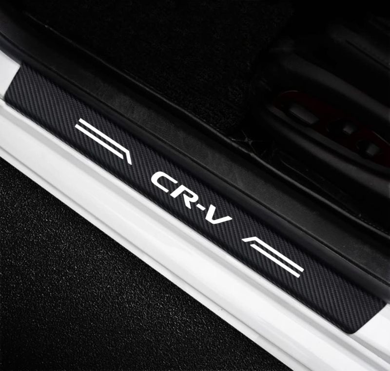 Photo 1 of 4PCS Threshold Protection Sticker Carbon Fiber Sticker Decorative Door Entry Guard Door Threshold Scratch Pad Film Compatible with CR-V All Years. (White-4PCS)