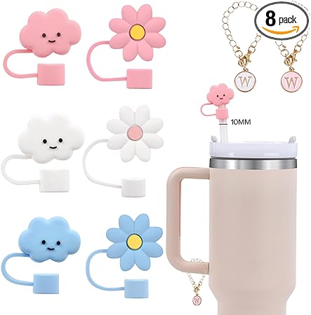 Photo 1 of 6PCS Straw Cover Caps and 2PCS Initial Personalized Letter A-Z charms fits for Stanley Cup 30 & 40 Oz Tumbler, Cute 10mm Flower and Cloud Silicone Straw Tips Lid Set for Stanley Cup
Brand: Tsinlan.ayn Pack x2