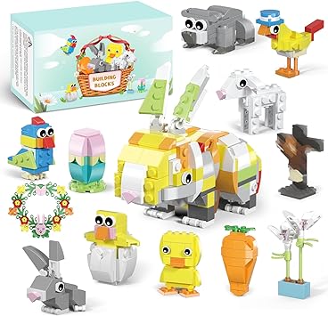 Photo 1 of 12in1 Easter Building Blocks Toy Sets - Bunny Chicks Carrots and Other Easter Elements Building Blocks Toys for Kids and Adults - Educational Building Toy Easter Party Favor Gifts (392PCS)
