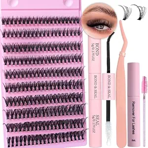 Photo 1 of Lash Extension Kit 200PCS 50D DIY Lash Clusters with Waterproof Lash Bond and Seal and Lash Tweezers 9-18MM D Curl Eyelash Extensions Kit Soft Fake Eyelashes Natural Look DIY at Home, by Yaiseiko