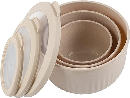 Photo 1 of Classic Cuisine Set of 3 Bowls with Lids - Microwave, Freezer, and Fridge Safe Nesting Mixing Bowls - Eco-Conscious Kitchen Essentials (Beige), S, M, L