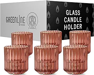 Photo 1 of Greenline Goods Reversible Candle Holder Set of 6 – Brown Glass Candlestick Holders for Taper Candles, Pillar Candle Holder, Ideal Table Centerpiece, Versatile for Tealight and Votive Candles