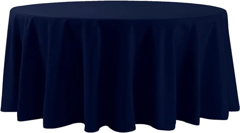 Photo 1 of 2 Pack Waterproof Round Tablecloth, 120'' Inch Polyester Tablecloths, Wrinkle Resistant Polyester Table Cover for Dining Table, Outdoor, Party and Banquets (Navy)