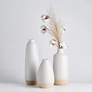Photo 1 of TERESA'S COLLECTIONS Tall White Vase Set for Home Decor, Farmhouse Ceramic Rustic Vases for Centerpieces, Set of 3 Decorative Vases for Living Room, Mantel, Ideal Housewarming Gifts for Mom Decor,11"