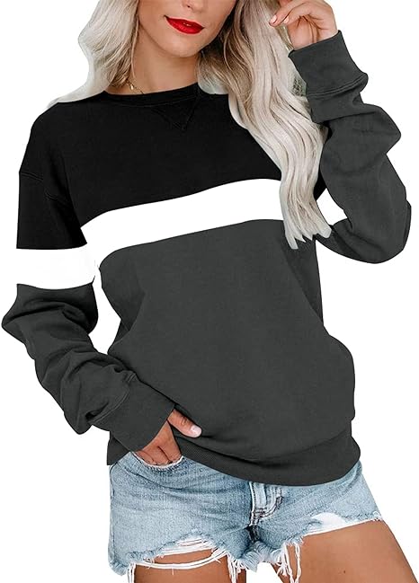 Photo 1 of BeadChica Womens Casual Roundneck Loose Fit Sweatshirt Long Sleeve Tops Cute Pullover Tops
SIZE L