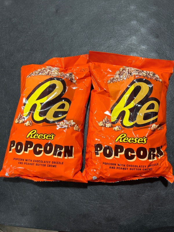 Photo 2 of Reese's Popcorn, 5.25oz Grocery Sized Bag, Popcorn Drizzled in Reese's Peanut Butter and Chocolate, Ready to Eat, Savory Snack, Sweet and Salty Snacks 5.25 Ounce2 PACKS 
BB 10-01-24