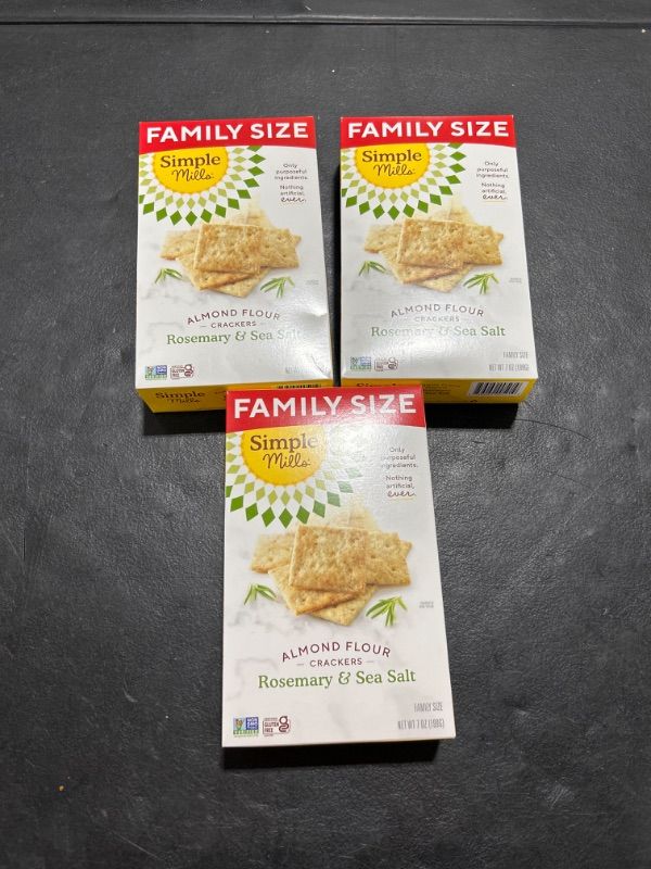 Photo 1 of Simple Mills Almond Flour Crackers, Family Size, Rosemary & Sea Salt - Gluten Free, Vegan, Healthy Snacks, 7 Ounce (Pack of 1) Rosemary & Sea Salt 7 Ounce 3 PACKS
BB JULY 14 2024