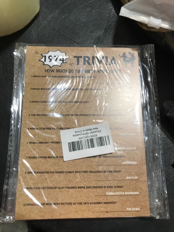 Photo 1 of Rustic 50th Birthday Party Game Cards - Born in 1974, Double Sided Print, Party Supplies for Parents (5 * 7 inches)