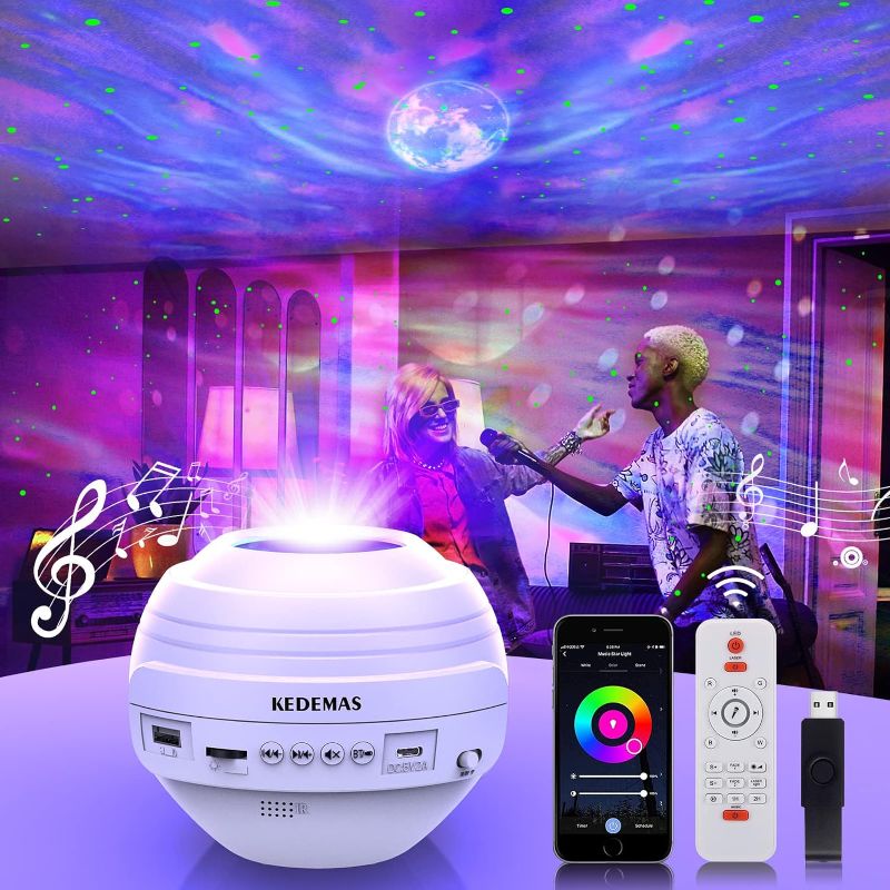 Photo 1 of Star Projector with APP and Remote Control, Kedemas Galaxy Projector for Bedroom with Music Speaker, Timer Function, Night Lights Projector for Kids Adults, Room Decor, Home Theater, Ceiling, White 