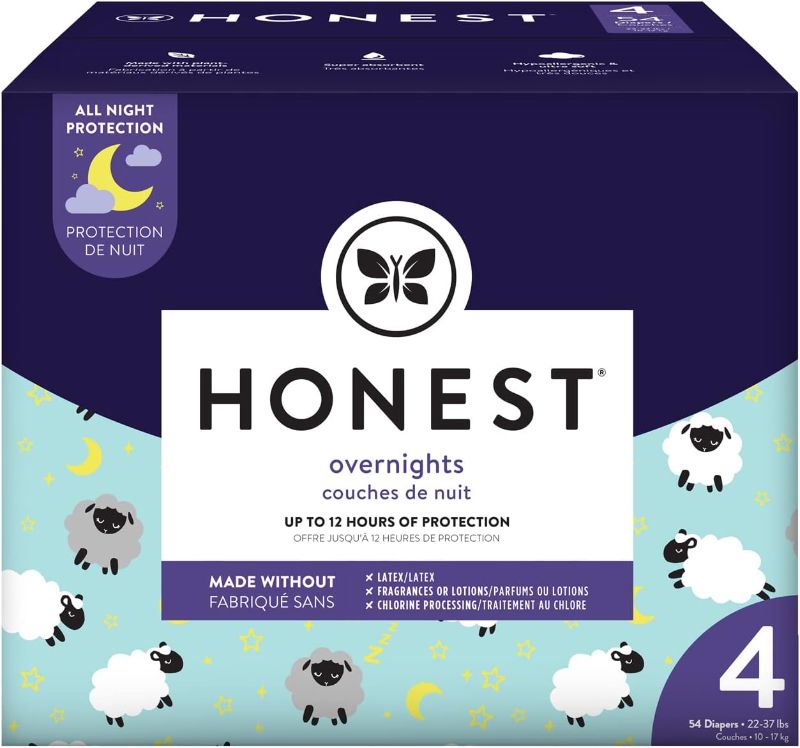 Photo 1 of The Honest Company Clean Conscious Overnight Diapers | Plant-Based, Sustainable | Sleepy Sheep | Club Box, Size 4 (22-37 lbs), 54 Count
