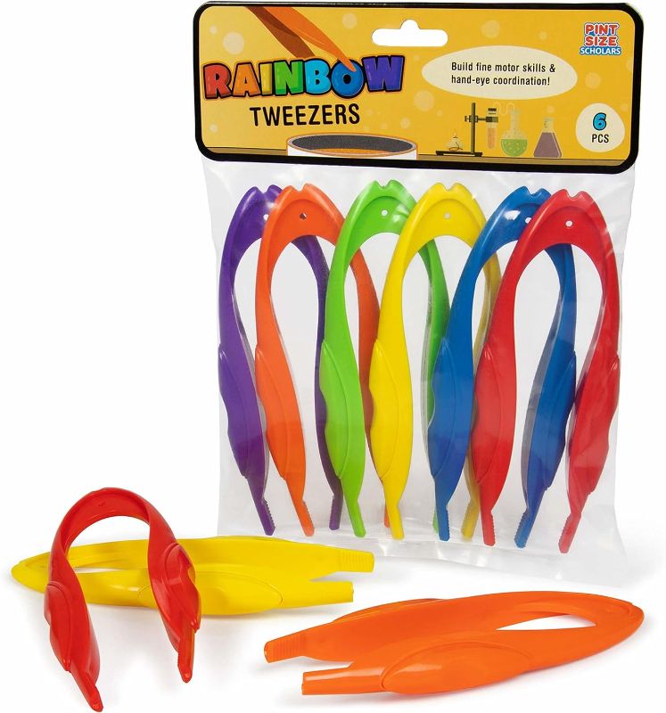 Photo 1 of Rainbow Tweezers - Motor Skill Development Toy for Toddlers - Teach Sorting, Counting, and Other Early Mathematics Skills - Sensory Learning Tools for Kids in 6 Colors - Montessori, Preschool Supplies
