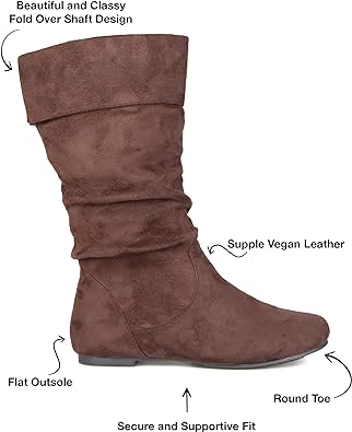 Photo 1 of Womens Shelley Mid Calf Slouch Boots Regular and Wide Calf with Flat Sole, Brown (Wide Calf), 